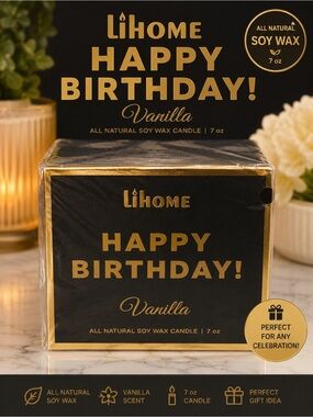 iHome Black & Gold Happy Birthday Vanilla Scented Candle